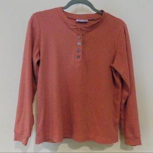 Button up or v neck red top